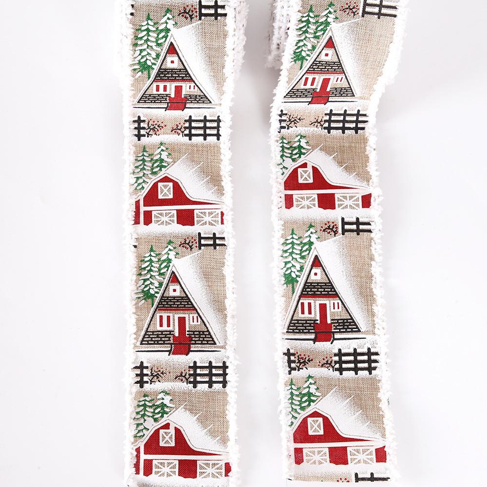 6 Delightful Meter Cartoon Christmas Ribbon With Cozy House Design Perfect For Holiday Gift Wrapping