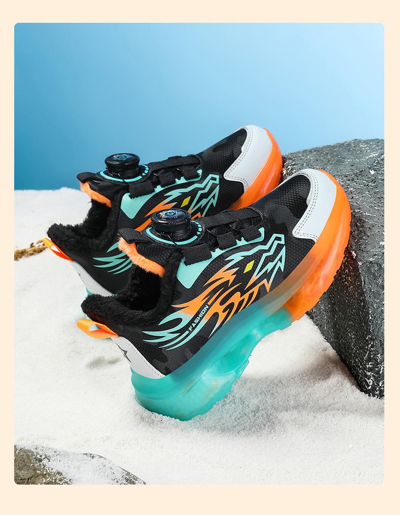 2025 Winter Boys' Waterproof Leather Sports Shoes with Rotating Buckle - Warm, Anti-Slip, Trendy for Middle and Big Kids