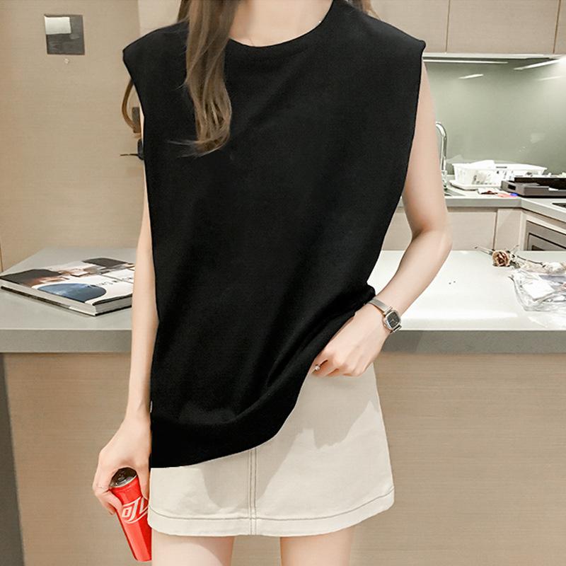 Women's Round Neck Sleeveless Tank Top Loose Fit Casual Tank Basic Top