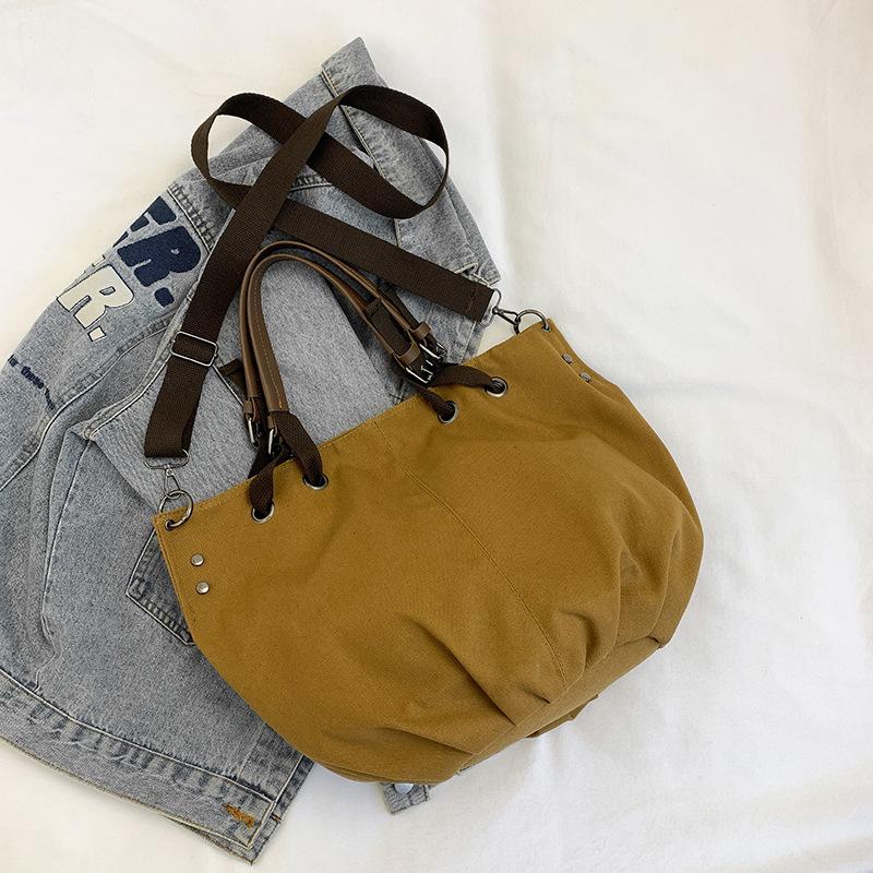 Japanese retro large-capacity tooling canvas bag multi-functional shoulder messenger bag, college student commuting portable tote bag