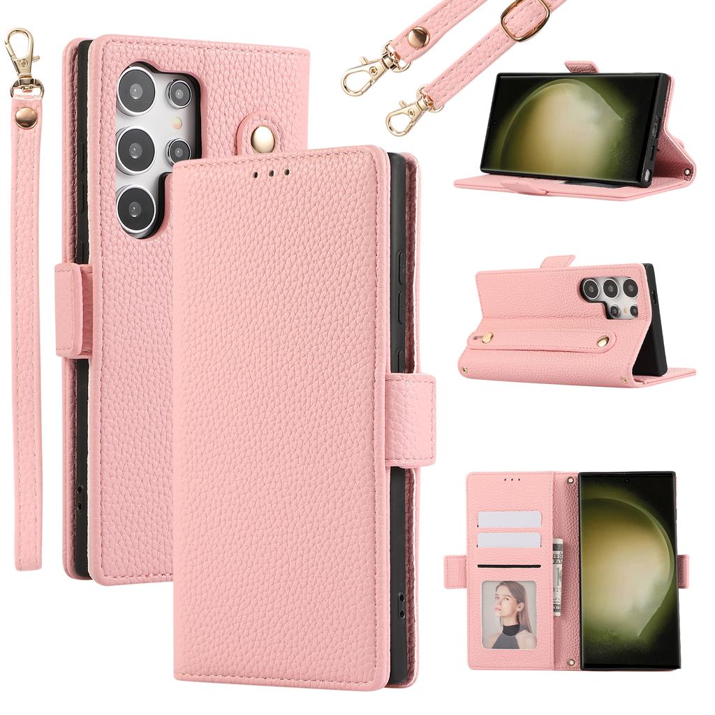 For Samsung Galaxy S23 Ultra Leather Case with Card Holder, Straps, Shockproof Wallet Phone Cover