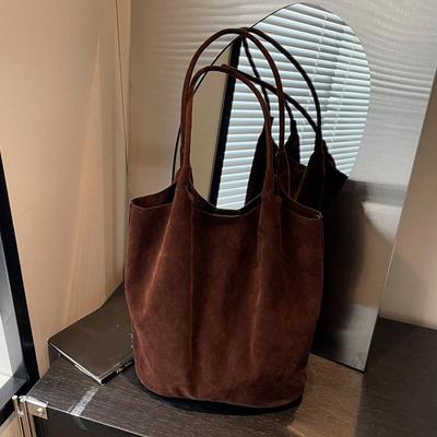 Filo da Cucito in Camoscio Borse a Spalla Retro da Donna Casual Versatili Monocromatiche Borsa Tote a Mano ad Alta Capacità
