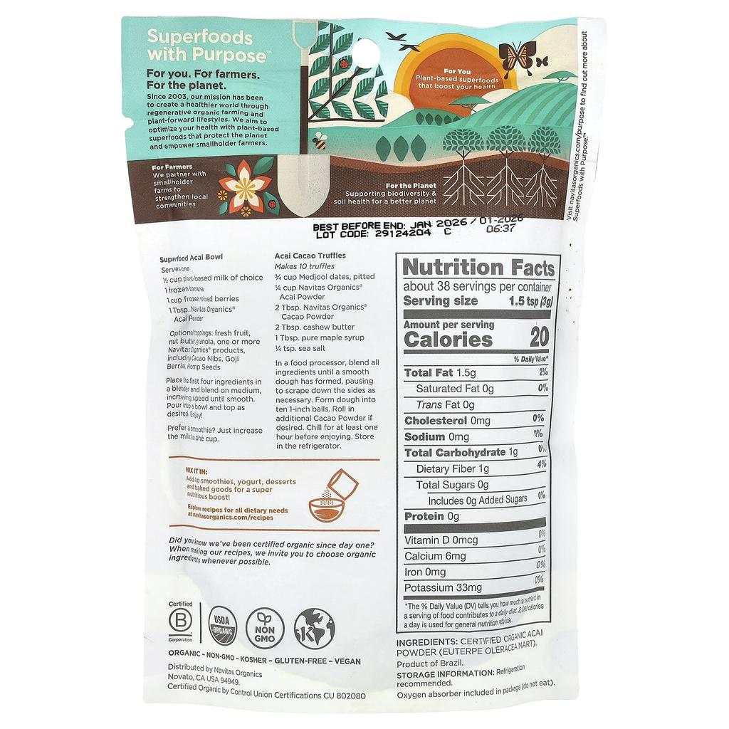 Organic Acai Powder, 113G(4Oz)