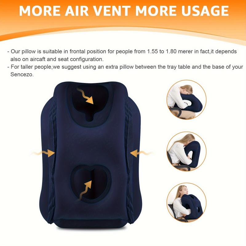 Inflatable Travel Pillow Airplane Neck Pillow with 360 Chin Support Portable Ergonomic Head Support for Flight Train Car Office