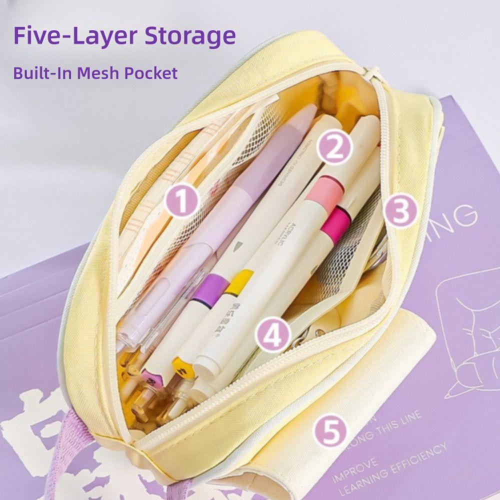 Dopamine Color Pencil Case Handheld Stationery Bag Portable Pen Pouch Students