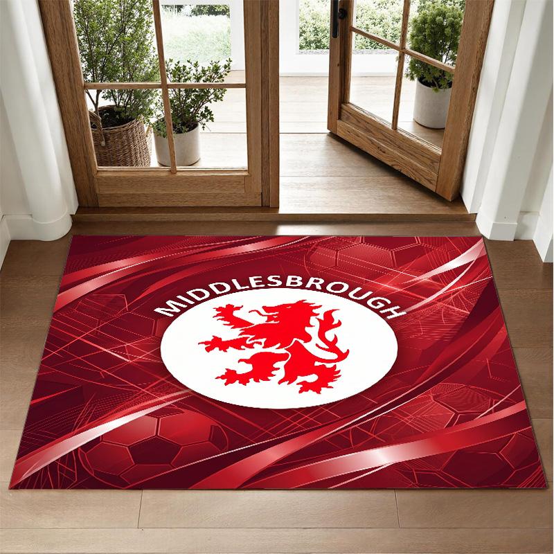 Middlesbrough FC Design Crystal Velvet Rug Soft Decorative Mat for Bedroom Entrance