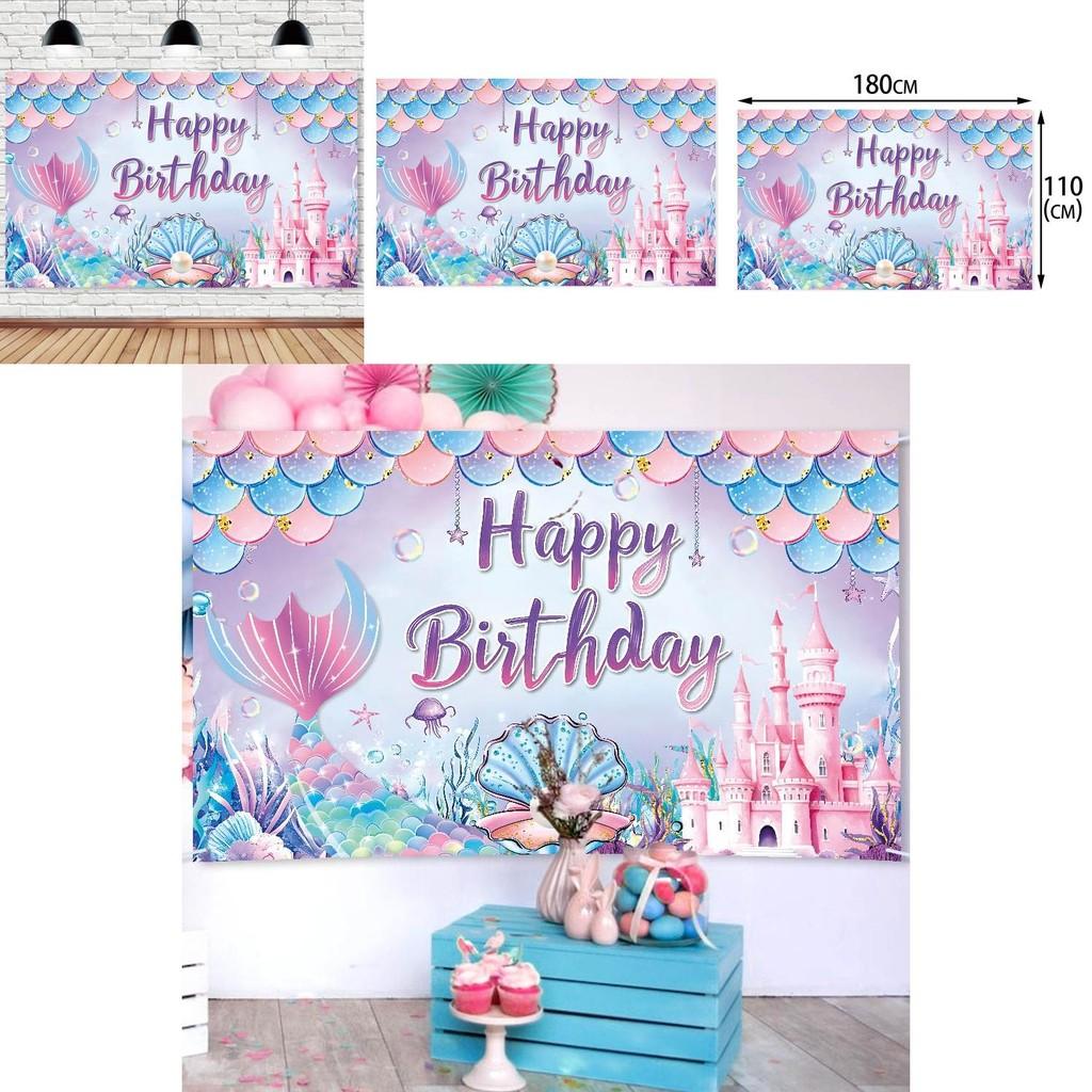 Mermaid Birthday Party Backdrop Fabric For Childrens Event Decoration