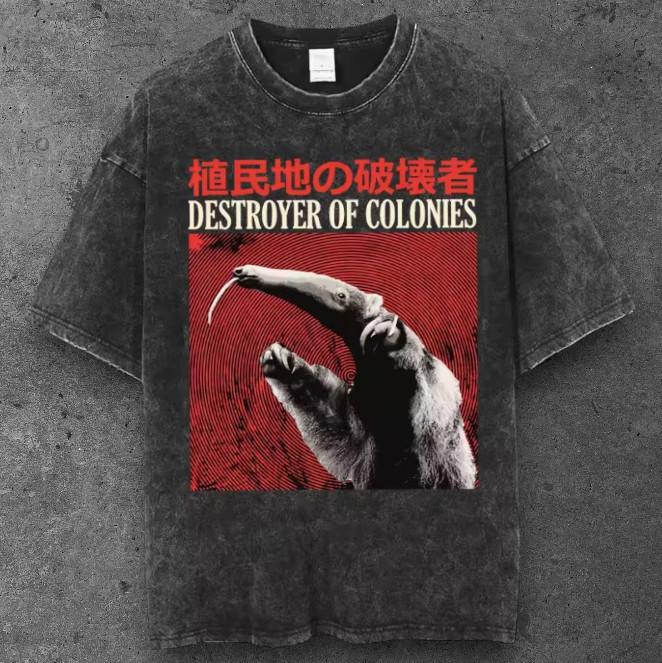 Mens Anteater Graphic Oversized T Shirt Washed Black Y2K Grunge S-2XL S разноцветный