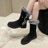 Autumn and Winter New Snow Boots Thick-soled Foot Cover Velvet Cotton Boots Slope Heel Women's Boots Belt Buckle Medium Boots Women's