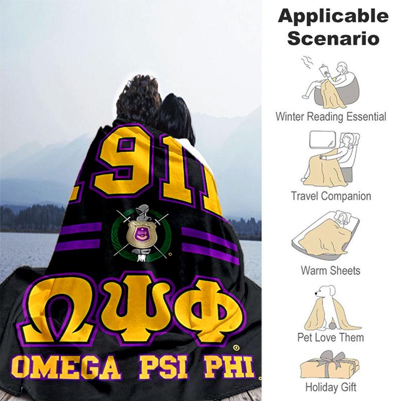 1pc Blanket Omega Psi Phi logo1 Print Design, Lightweight Blanket for Sofa, Bed- Soft &Warm, Gift for All Seasons like Christmas, Halloween