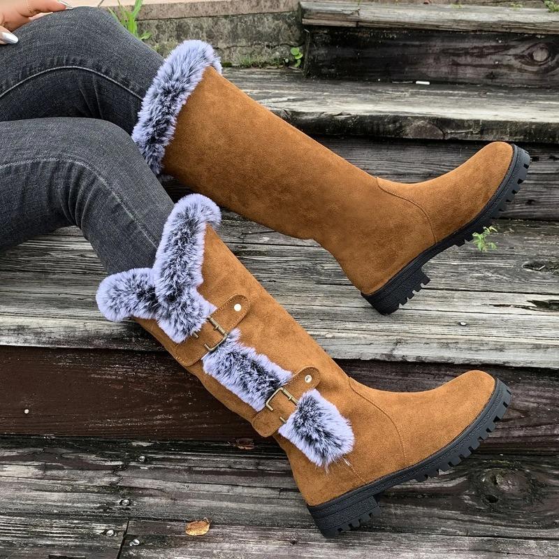 Women Snow Boots Fashion Mid-calf Cotton Shoes Thicken Plush Warm Winter Boots for Women Suede Cotton Boots Botas Invierno Mujer