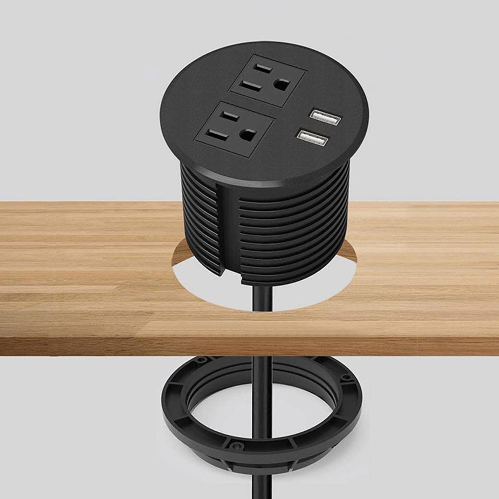 Table Power Grommet Outlet 2M Extension Cord Table Outlets 2 USB/1 USB + PD 18W Type C Ports for Office PC Desk Cable Cord Cover
