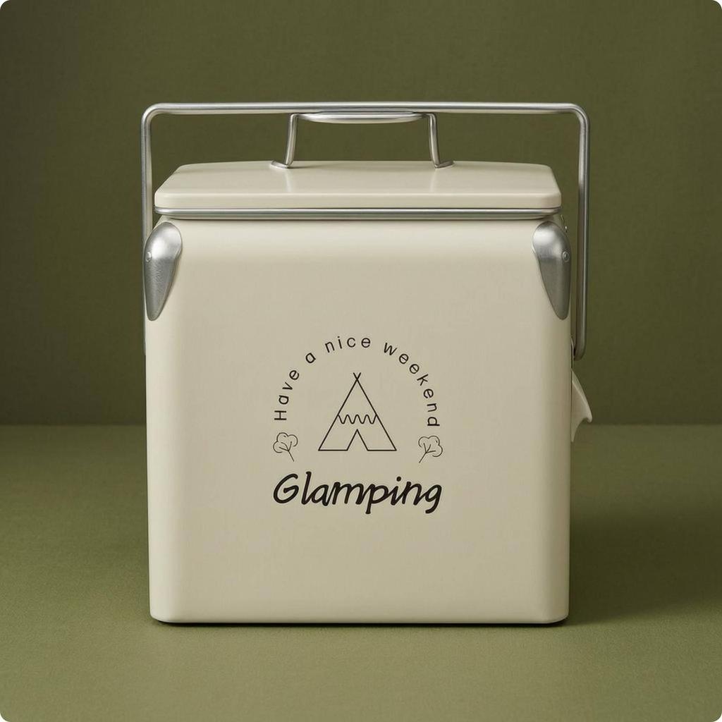 Portable 13L Outdoor Insulated Cooler Hard Metal Ice Box Thermal Chest