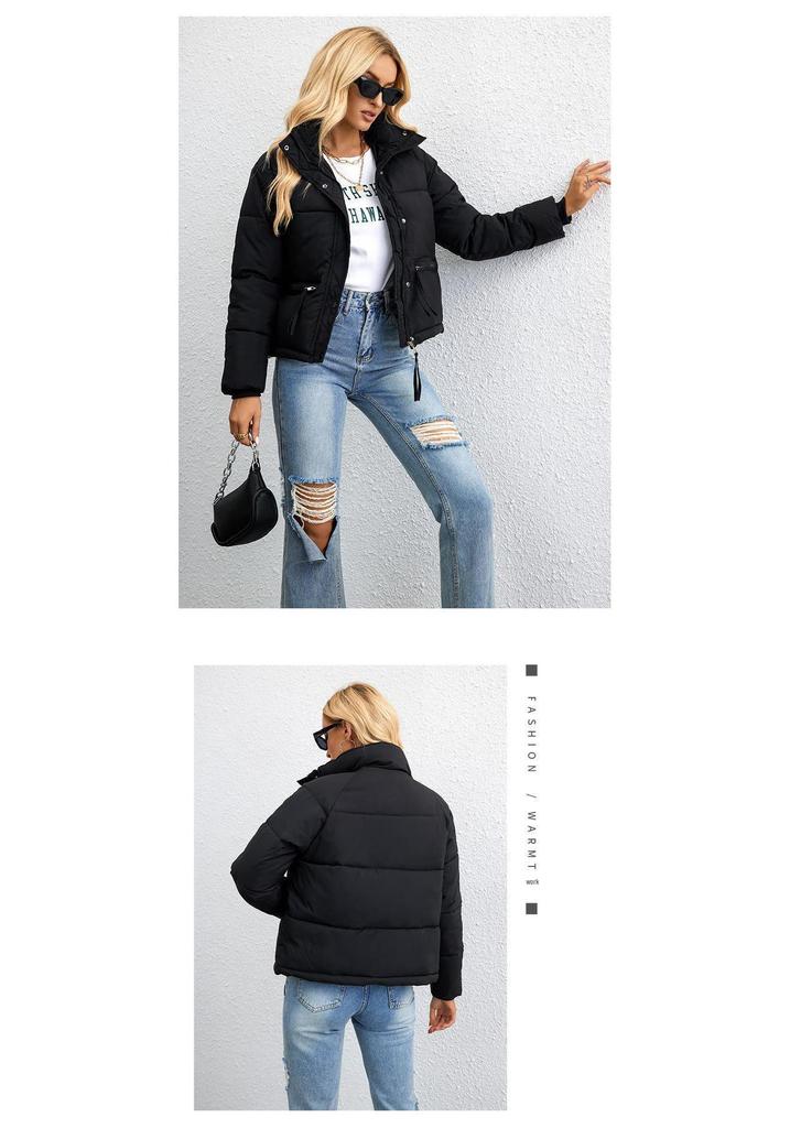 2023 Women's European & American Style Short Stand-Collar Down Cotton Jacket with Zipper