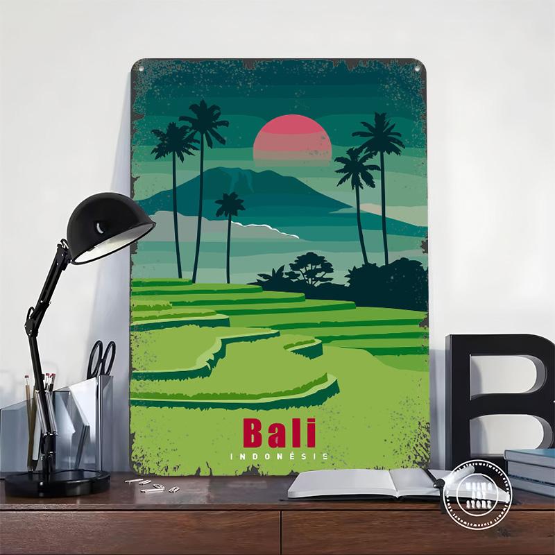 Bali Indonesia Travel Printed Poster Customized Wall Art Retro Vintage Metal Tin Signs for Room Ornaments Decoration Bedroom