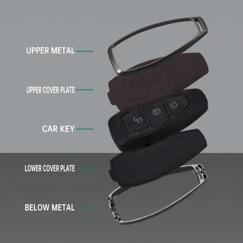 Zinc alloy leather Car Key Shell Case Fob For ford Fiesta Focus Mondeo C-Max B-Max Kuga Smart Key Cover 3 buttons auto parts