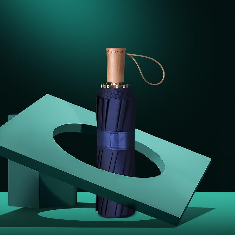 Hand open 16 bone simple plain men's gentleman umbrella three fold retro folding umbrella fixed umbrella