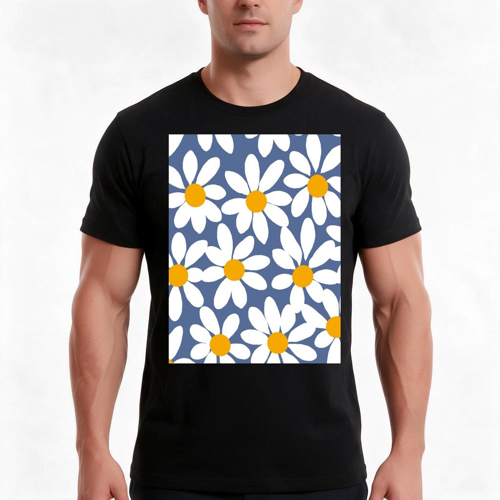 Modern Fresh Daisies Tshirt Summer Casual Cotton Tee Oversized Streetwear Tops Vintage Graphic Print Loose Fit Short Sleeve