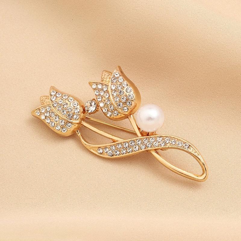 Pearl Tulip Small Western-Style Ornaments Single-Stitch Brooch Mourning Brooch For Women