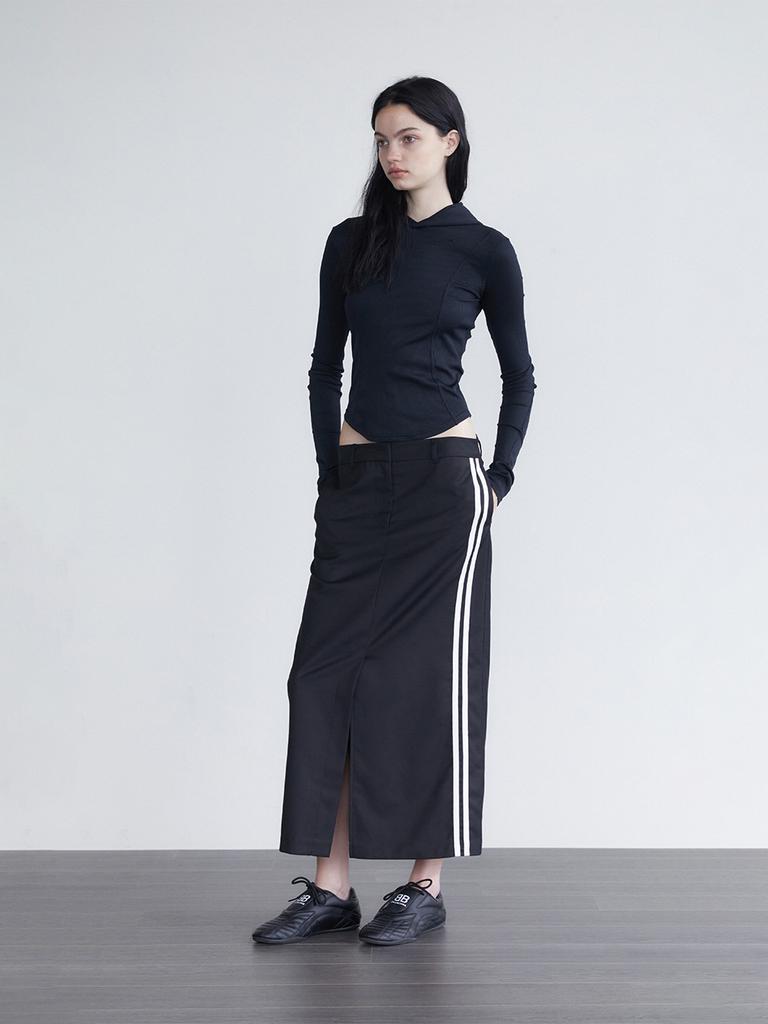 Holpeipeo Two-Line Long Skirt - Black