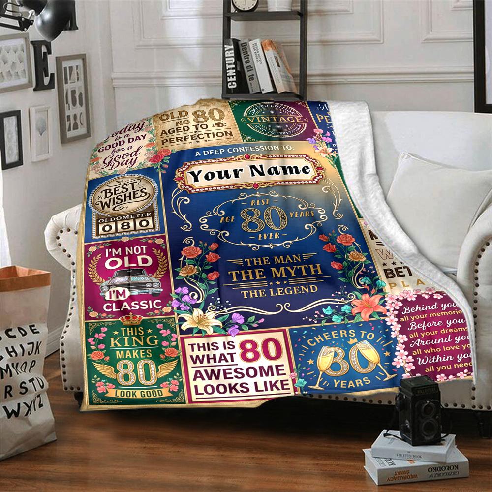 80Th Birthday Celebrationcustomize Your Name Blanket Warm Comfortable And Soft Blankets Are Suitable For Home Lunch Break Blanket Office Sofa Sofa