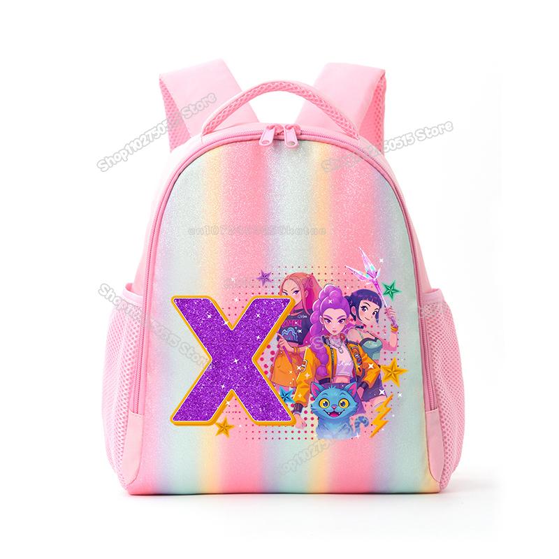 Perfect KPop Demon Hunters Letter A-Z Rainbow Backpack Rumi Mira Zoey Student School Backpack Anime Movie Women Girl Travel Rucksack