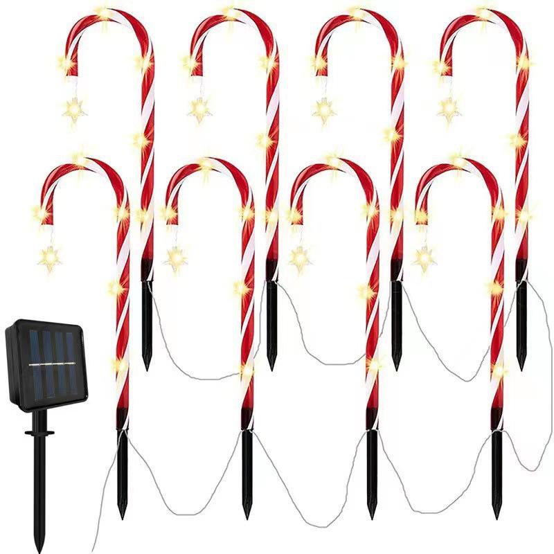 Waterproof Solar Candy Cane Pathway Lights – Festive Outdoor Decoration with Stars and Snowflakes
