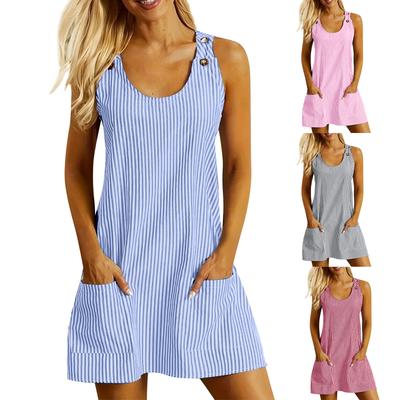 Women's Round-neck Button-and-shoulder Pocket Casual Dress