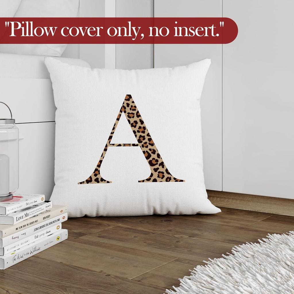 Leopard Print Initial Letter A Throw Pillow Covers, Cheetah Room Decor, Monogram Cheetah Print Decorative Pillowcases Cushion Cases for Home Bedroom