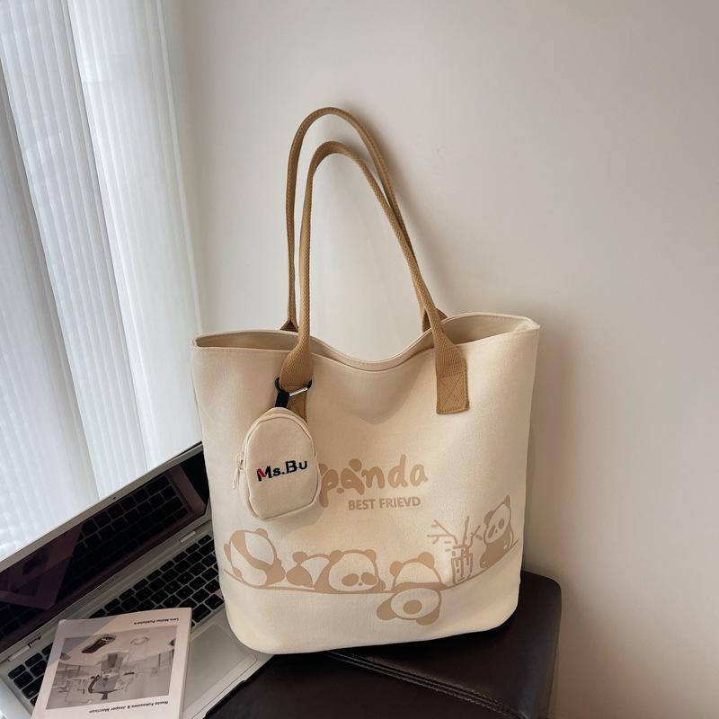Tote Bag Women's 2025 Summer New Korean Canvas Bag Female Student Commuting Large Capacity Shoulder Bag Cartoon