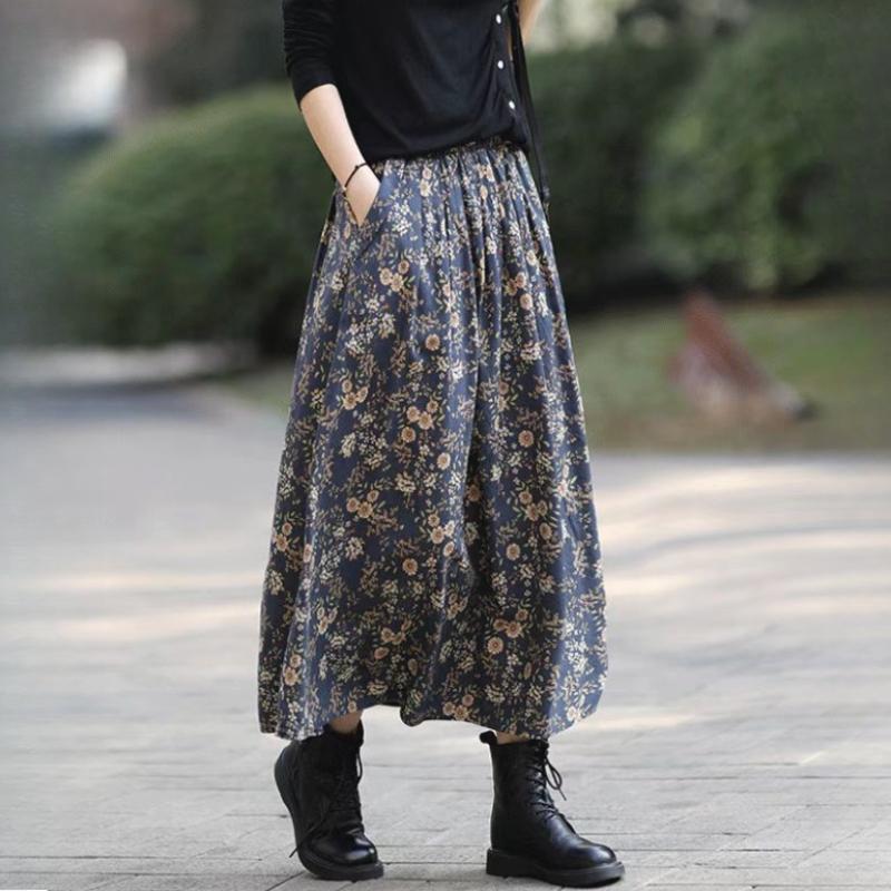 Květinová sukně plus size Dámská jarní a letní retro áčková sukně s vysokým pasem a střední délkou