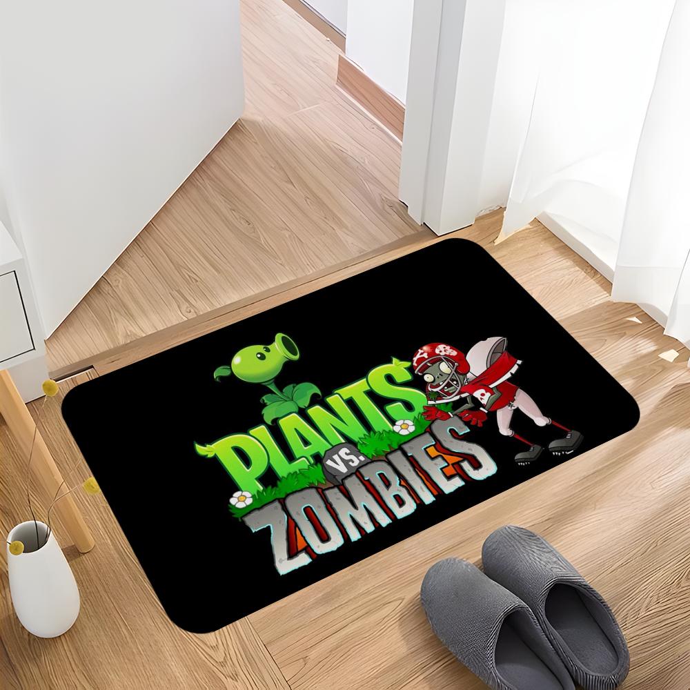 P-Pflanzen-vs Cartoon Z-Zombies Badezimmermatte Rutschfest Wasserabsorbierend Langes Streifenpolster Schlafzimmer Matte Hotel Dekor Matte