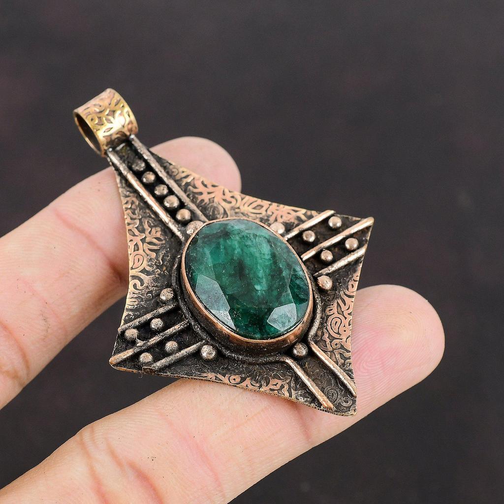 Faceted Zambian Emerald Pendant Copper Pendant Very Pretty Gemstone Pendant Copper Jewelry For Gift Handmade Pendant Zambian Emerald Jewelry