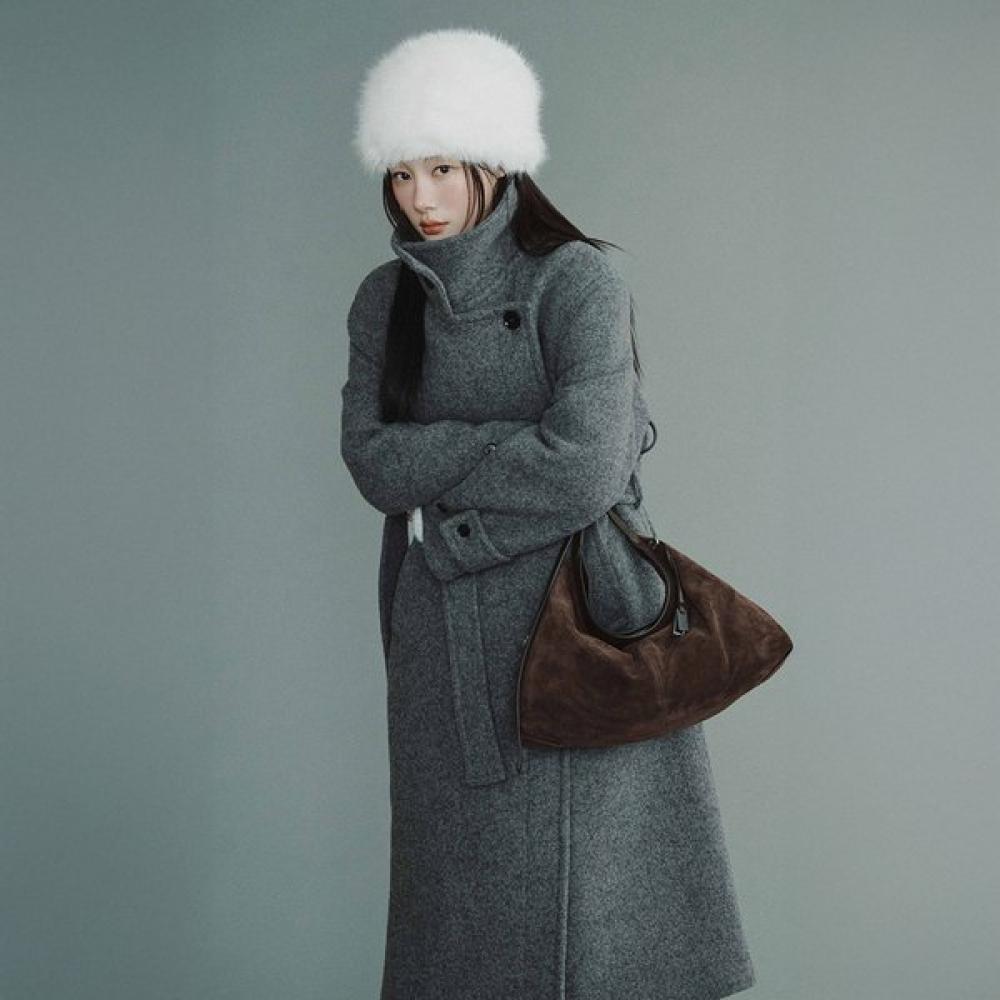 

On On High Neck Belted Oversized Wool Coat New5xhb25 1f MELANGE GREY/M_02