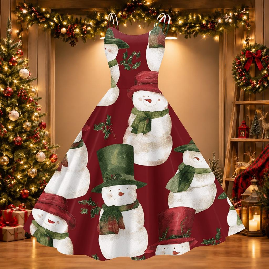 Women's Retro Off-Shoulder Sexy Printed Dress for Christmas Party