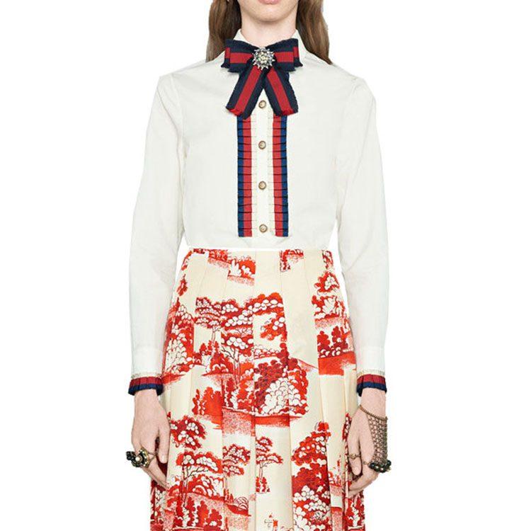 Gucci Shirts Women's White Lapel Moderate Shirt 451007-ZIK21-9220