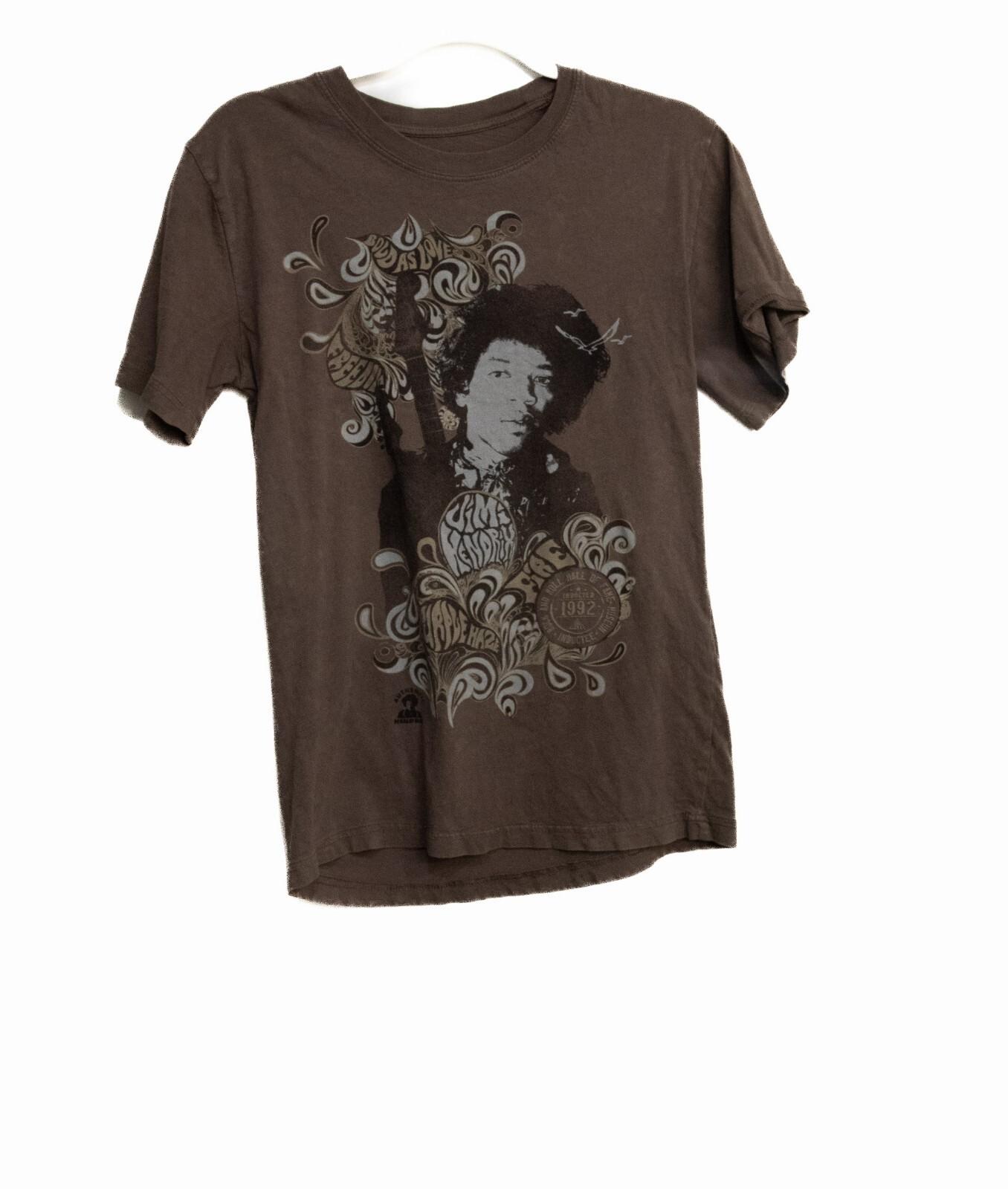 Rock n Roll Hall of Fame Museum Mens Brown T Shirt Jimi Hendrix Short Sleeve M XXL