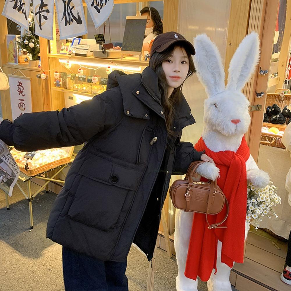 New Winter Medium and Long Fashion Cotton-padded Clothes Hooded Warm Loose Bread Clothes Coat Thick