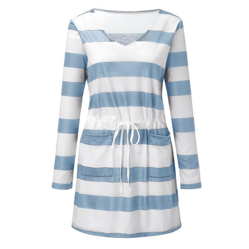 Autumn/winter Women's Printed Striped Pocket Dress