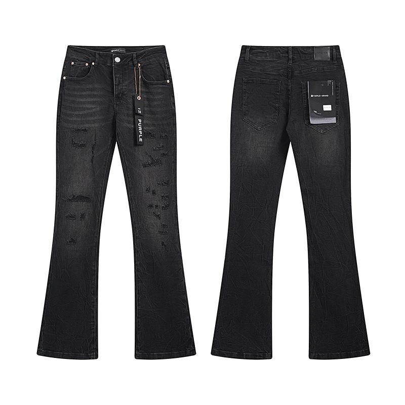 Purple Brand Ink Printing Meichao High Street Retro Ripped Casual Trend Denim Horn Pants Small Feet