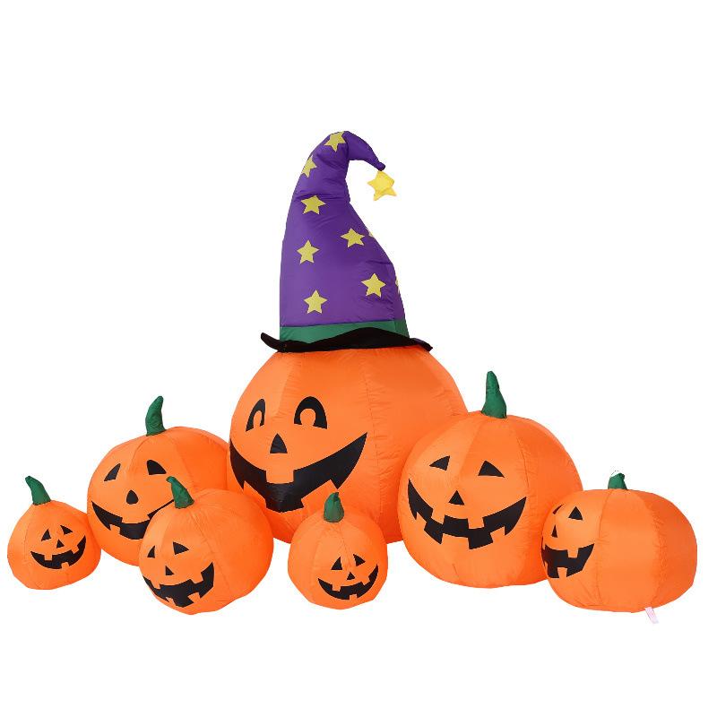 Halloween LED 2.45m Glow Purple Hat 7 Face Pumpkin Air Inflatable Decoration