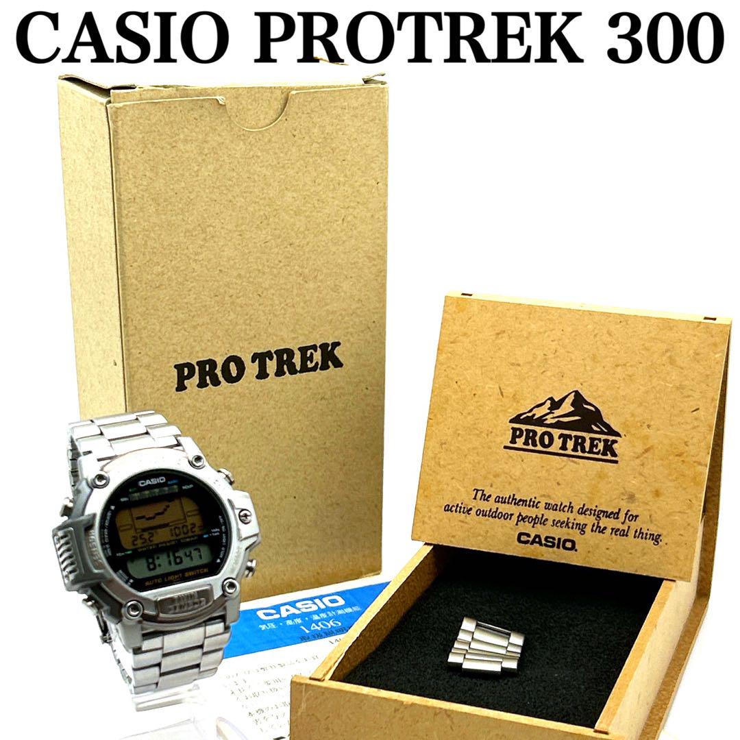 

[USED] CASIO PRO TREK 300 watch with original box, links, and case
