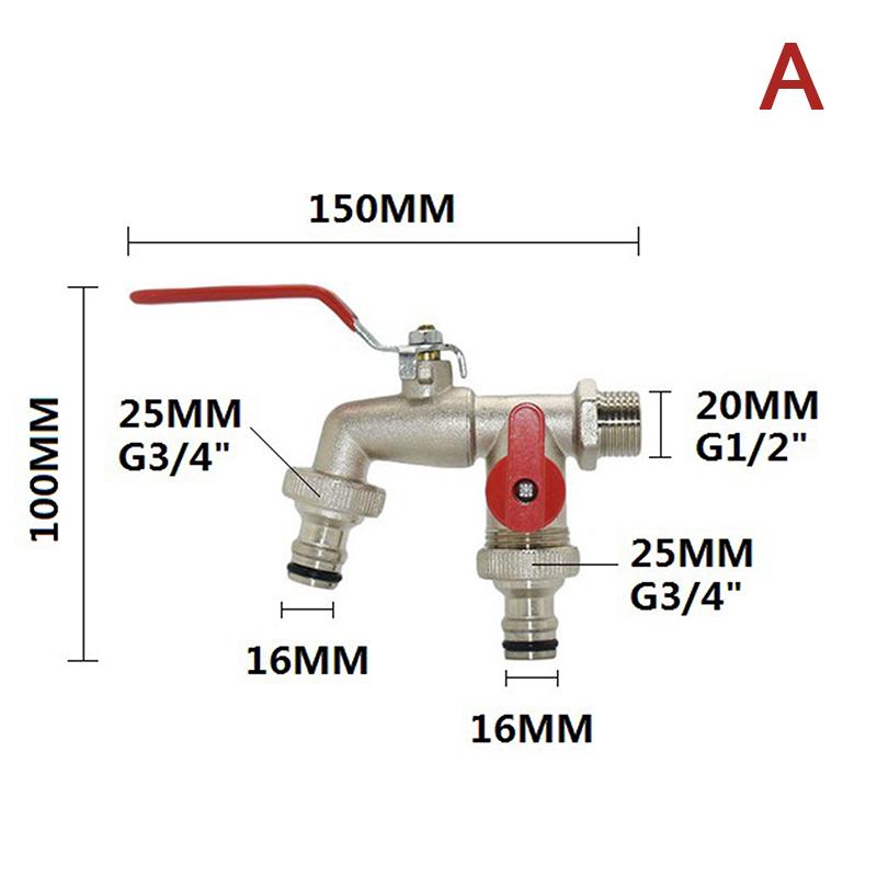 1 Stück Doppelkopf-Wasserhahn 1/2 '' 3/4 '' Wassersplitter-Anschlusskupplungsadapter Ventilschalter Gartenschlauch-Bewässerungshahnverbindung