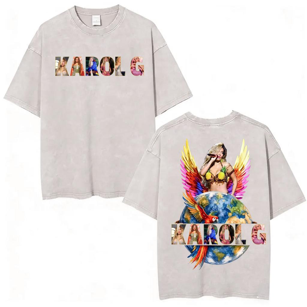 Karol G Tropicoqueta Tour New Album Vintage Washed T Shirts Men Women Fashion Aesthetic Tshirt Casual Cotton Loose T Shirt