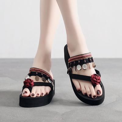 Joyhul 2019 Women Summer Slipper Solid Color Flower Zapatos Mujer Ladies Home Flip Flops Slipper Beach Shoes Casual,Beige,38,China