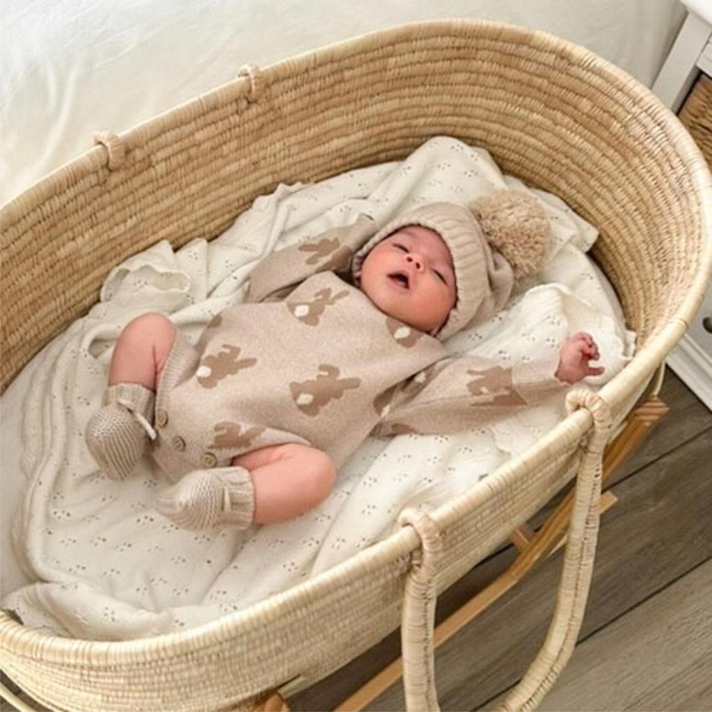 Baby Bunny Sweater Romper Set with Wool Pom-Pom Hat - Unisex, Long Sleeve