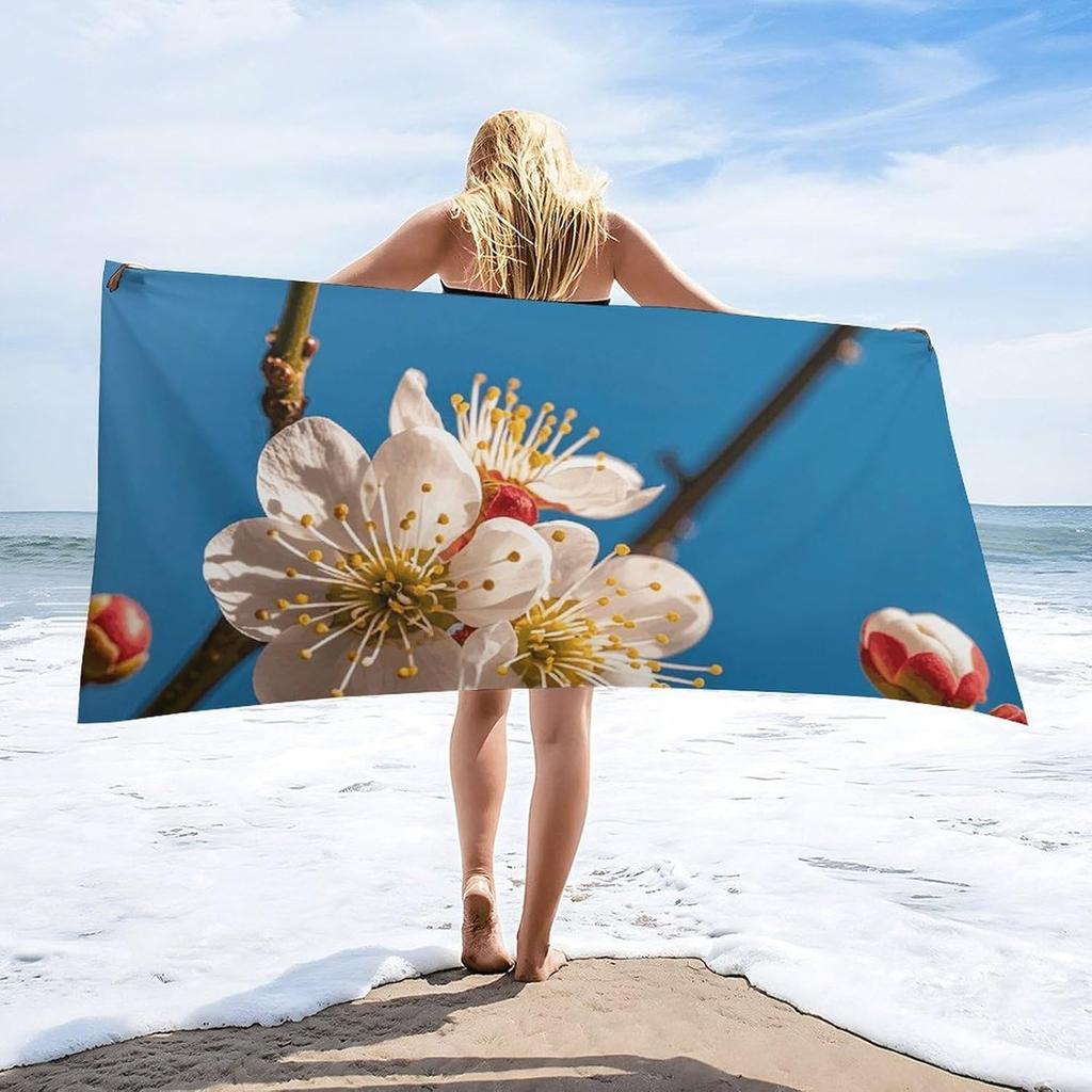 Plum Blossom Beach Towel Oversized Sand-Free Swim Towel Ultra Quick-Dry Absorbent Bath Towels for Beach,Lightweight & Compact