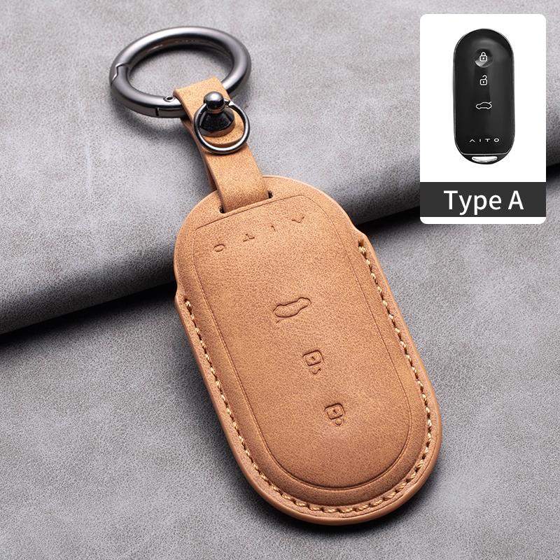 Leather Car Key Case Cover for Huawei AITO M5 M7 M9 3 /4 Buttons Car Remote Key Fob Shell Keychain