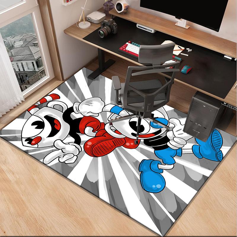 Cup-head And Mugman Adventure Office Rug Chair Mat, Game Carpet, Suitable for Front Door, Bedroom, Living Room, Desk, Holiday Gift