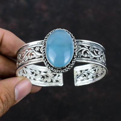 Pulseira de água-marinha, joias com pedras preciosas genuínas, pulseira de prata esterlina 925, pulseira ajustável, pulseira feita à mão, joias de prata, presentes de casamento